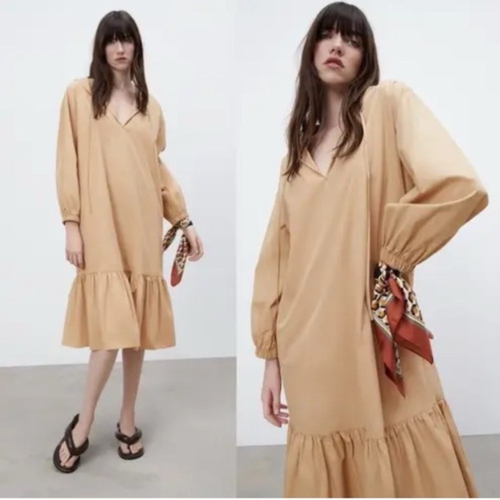 2/$30 ZARA HOODED POPLIN TIRED MIDI OVERSIZED DRESS‎